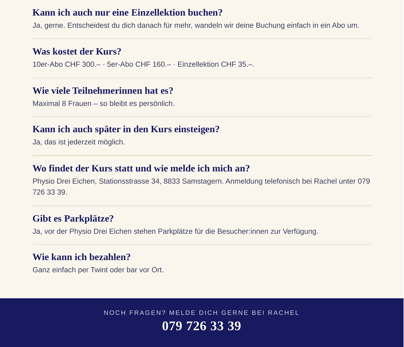 Kosten, Ort, Anmeldung und Bezahlung